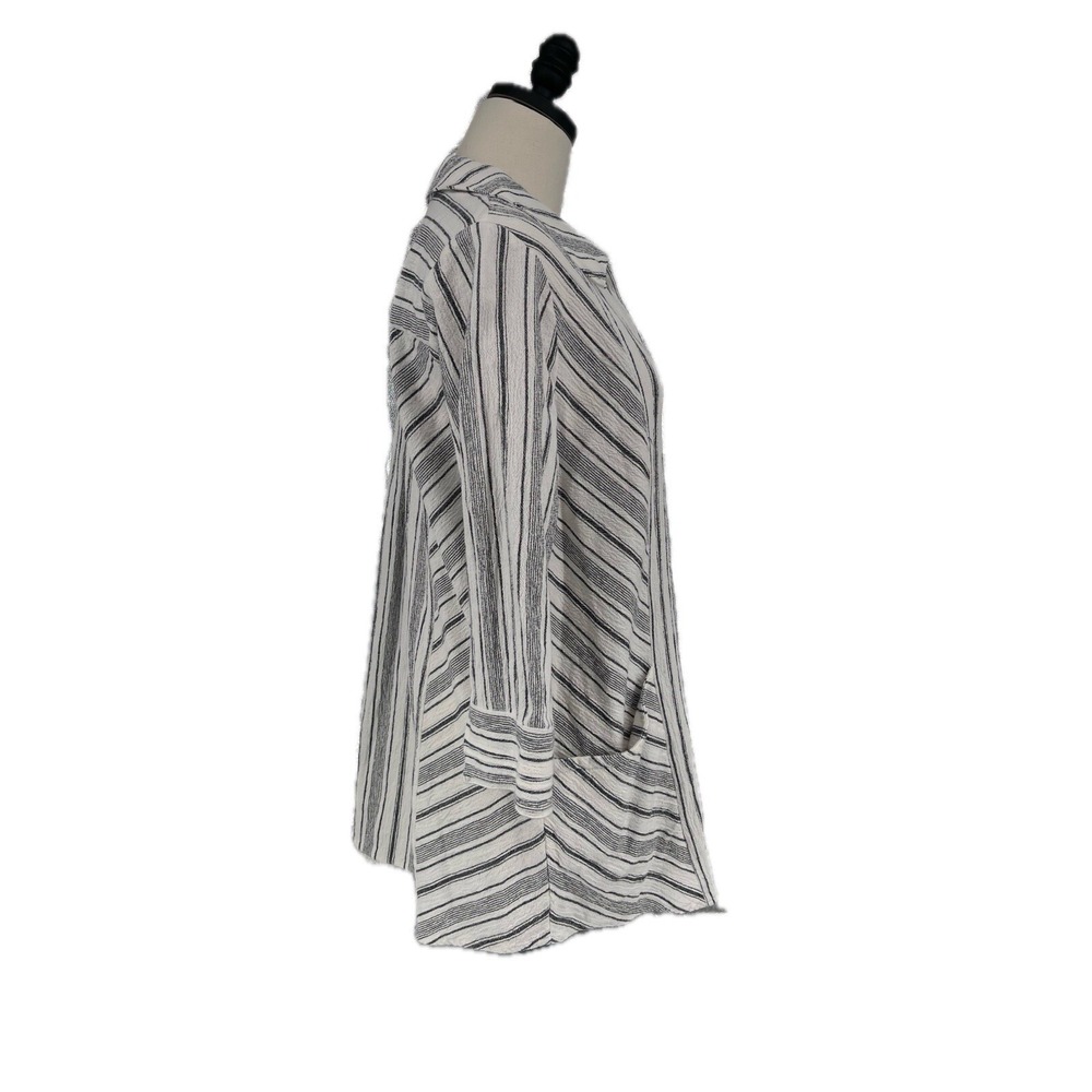 Soft Surroundings White/Black Striped Collared V-Neck Tunic Top Shirt Boho‎ L - Picture 7 of 9